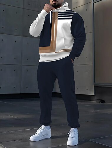  Hombre Geométrico Bloque de color 2 piezas Conjuntos de sudaderas 3D Chándal Sudadera con capucha Manga Larga Pantalones largos Con Capucha Casual / Diario Moderno Ropa Deportiva Impresión 3D