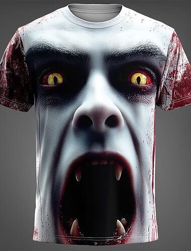  Halloween Homens 3D impressão 3D Camiseta Manga Curta Camiseta Impressão 3D Gola Redonda Camisa Exagerado Designer Terror Festa Rua Feriado Branco Vermelho Cinzento Verão Primavera Todas as Estações
