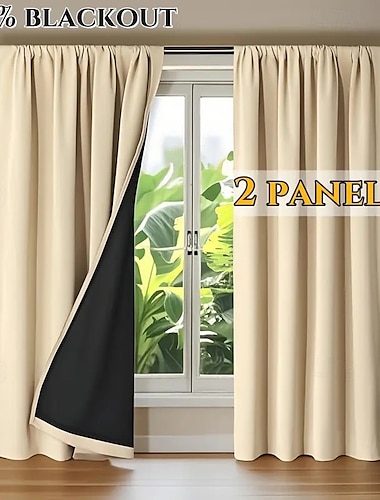  Tende oscuranti beige a 2 pezzi, per soggiorno, camera da letto, arredamento moderno, elegante design con occhielli.