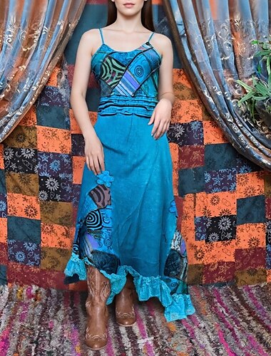  Boho Lange Länge Kleid Damen Halloween Maskerade Themenparty Festival Erwachsene Kleid Sommer