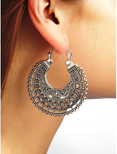  Boucles d'oreilles créoles vintage en alliage pour femmes – Boucles d'oreilles pendantes tribales bohèmes légères pour un usage quotidien, les fêtes et les festivals