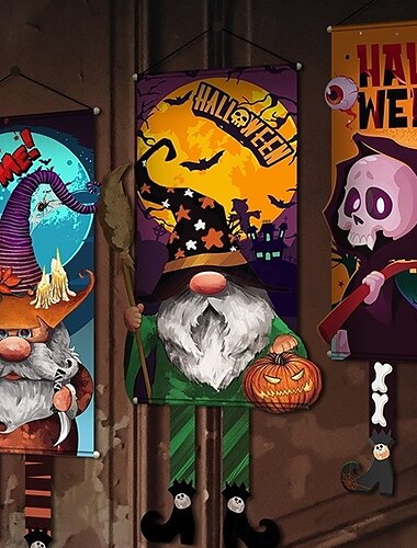  Decorazioni di Halloween, bandiere di Halloween, zucca, scheletro, gnomo, strega, bandiere, bandiere luminose a forma di fantasma, bandiere sospese, decorazioni di Halloween per interni ed esterni,