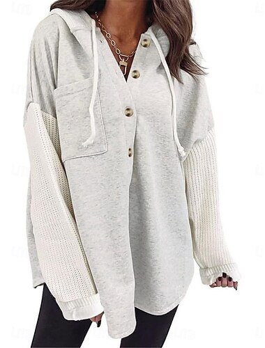  Women's Pullover Hoodie Sweatshirt Plain Casual Long Sleeve Hooded Regular Tops Street Dailywear Pocket Buttons Black Orange Green Khaki Gray Fall Winter