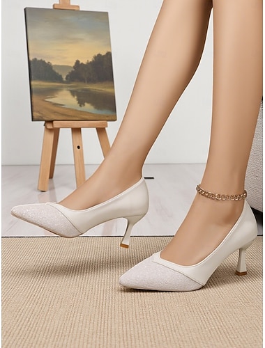  Schwarze Kitten Heels mit spitzer Spitze und Glitzer für Damen – elegante Pumps aus Kunstleder fürs Büro, Partys und den Abend