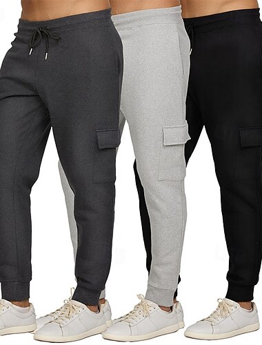  Herre Joggebukser Jogger Bukser Uformelle bukser Lomme Elastisk midje Snorer Ensfarget Komfort Full lengde utendørs Daglig Løp Ferie Enkel Svart Navyblå Elastisk
