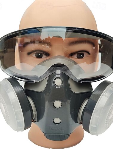  dammtät integrerad andningsmask för träbearbetningsverktyg, återanvändbar halvmask med skyddsglasögon, dammskyddsmask för sprutmålning av träbearbetning, säkerhetsutrustning för byggbranschen, skydd