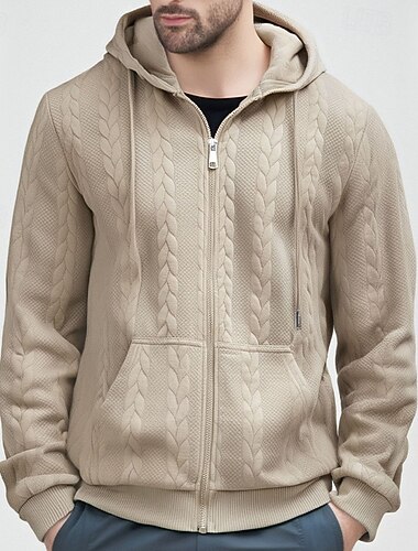  Herren Kapuzensweatshirt Vollreißverschluss-Kapuzensweatshirt Reißverschluss Kapuzensweatshirt Schwarz Weiß Marineblau Khaki Grau Mit Kapuze Einfach Strukturiert Sport & Outdoor Lässig Täglich