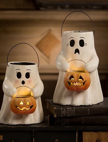  1 peça de enfeite de lanterna de abóbora fantasma de Halloween, pequena luz noturna, cabeceira de cama, restaurante, festa, atmosfera, luz decorativa