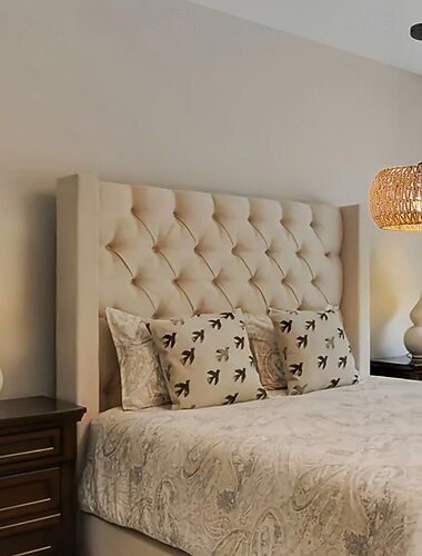  Pendelleuchte im Landhausstil aus gewebtem Rattan, geflochtenes Seilmaterial, 17 cm Höhe, warmweißes/weißes Licht, E26 E27, verstellbare Kette