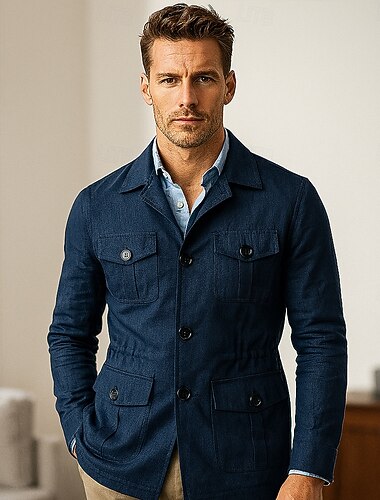  Per uomo Giacca Leggera Blazer 100% lino Scuola Formale Vacanza Elegante Vintage Estate Primavera Lino Tinta unica Tasca Delicato sulla Pelle Comodo Monopetto Un Bottone Bottone frontale Giacca