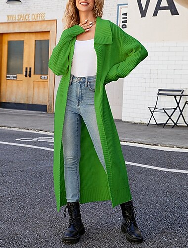  Per donna Felpa Cardigan Moda Streetwear Quotidiano Tinta unica A Coste Aperto davanti Lavorato a maglia Manica Lunga Top lunghi Maglia Ferie Uscire Weekend Nero Bianco Autunno Inverno