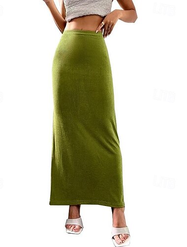  Dame Skjørte Bodycon Afslappet Maxi Alm. taljede Nederdele Vanlig Mikroelastisk Ferierejse I-byen-tøj Sort Mandel Lys pink Brun Efterår Polyester