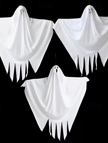  3 stuks hangende Halloween-decoraties in de vorm van witte spoken, griezelige geesten met 3 verschillende gezichten, enge hangende ornamenten voor spookhuizen, decoratie voor binnen- en buitenfeesten