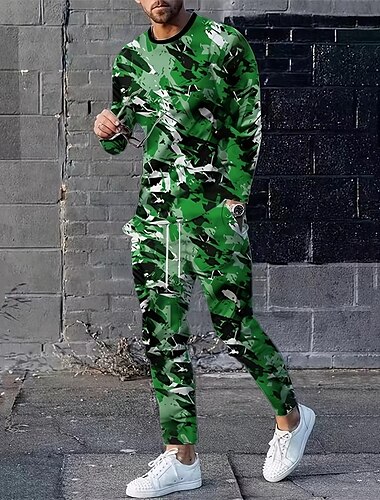  Hombre Sudadera Tracksuit Rojo Azul Piscina Verde Trébol Cuello Barco Color Camuflaje 2 Piezas Deporte Diario Festivos Poliéster Ropa de calle Básico Casual Primavera Otoño Ropa Sudaderas con capucha