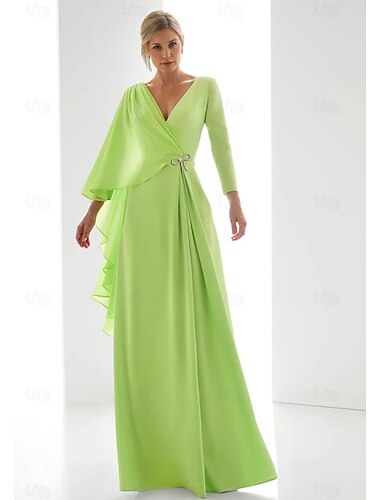  Chiffon A-vonal Estei Ruha Elegáns Esküvői Vendégruha Formális Padlóhosszas Hosszú Ujjú V Nyakú Hasítékkal