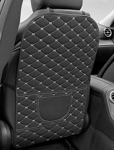  2 PCS Durable Car Seat Protector Anti-Soil Black Faux Leather Car Seat Back Protector with Diamond Stitch Design Car Seat Covers Easy-Clean for Rear Seats Seat Protection