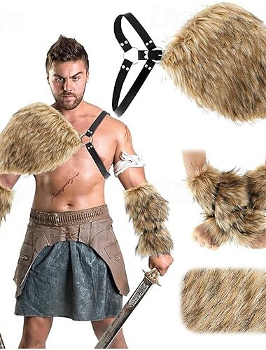  Retro Antiguo Medieval Renacimiento Accesorios Disfraz de piel sintética Guerrero Vikingo Disfraz Hombre Mujer Vikingo Víspera de Todos los Santos Carnaval Rendimiento Fiesta LARP Adultos Chal Más