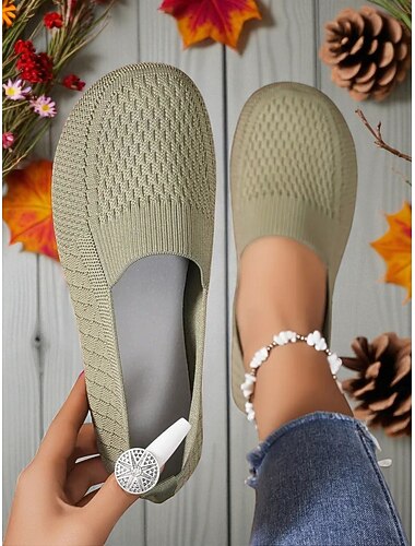  Sapatos femininos de bico largo e sem cadarço – sapatilhas confortáveis e respiráveis em malha, perfeitas para uso diário, viagens, jardinagem e atividades ao ar livre
