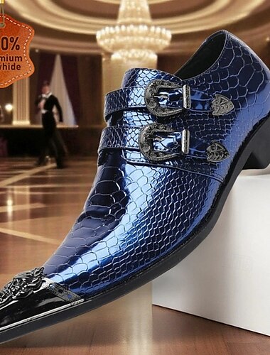  Sapatos masculinos estilo monge com tiras em padrão de crocodilo azul - sapatos masculinos de monge com fivela dupla em couro bovino premium - perfeitos para eventos formais e ocasiões especiais modernos