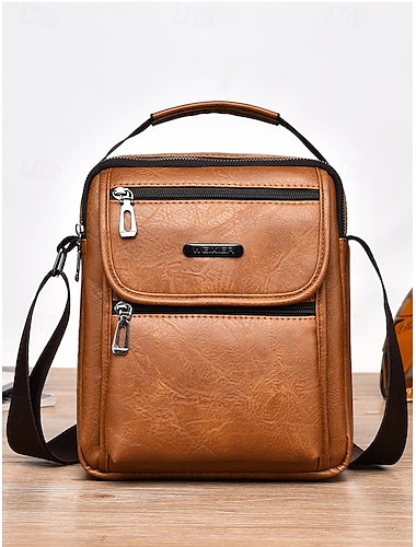  Borsa a tracolla impermeabile in similpelle da uomo con design multitasche – borsa a tracolla da viaggio casual per spostamenti quotidiani, lavoro o gite del fine settimana
