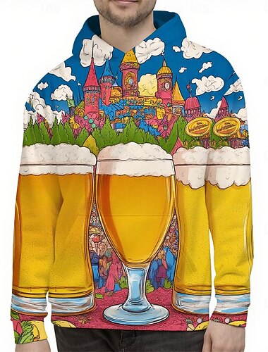  Oktoberfest Birra Felpa con cappuccio Maglione bavarese Monaco Tedesco Grafico Per Per uomo Adulti Carnevale Birra Oktoberfest Stampa 3D Feste Casual Quotidiano