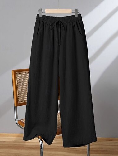  Per donna Gamba larga Pantaloni Eleganti Streetwear Casual Lunghezza intera Naturale Semplice Tasca Design con Coulisse Elastica Confortevole Streetwear Ferie Weekend Aalbicocca Nero Bianco Cachi