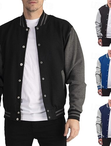  Herren Sweatshirt Kapuzenpullover mit Knöpfen Marineblau Blau Hellgrau Dunkelgray Stehkragen Einfach Patchwork Farbblock Sport & Outdoor Lässig Täglich Streetwear Cool Sportbekleidung Frühling