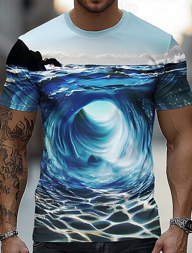  Per uomo Illusione ottica 3D Nautico Maglietta Manica Corta maglietta Stampa 3D Girocollo Camicia Esagerato Designer Feste Streetwear Casuale Blu 2# Blu 1# Blu Estate Primavera Tutte le stagioni