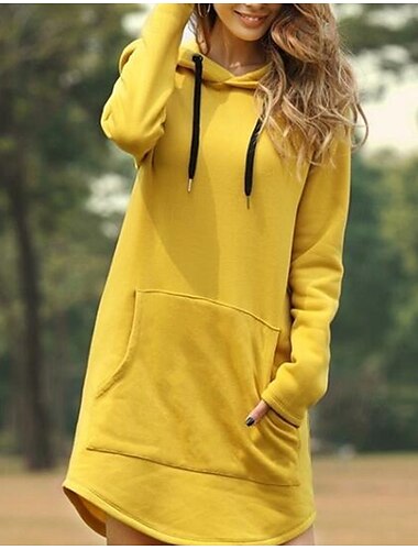  Femmes Sweat à capuche Uni Streetwear Occasionnel Confortable manche longue À capuche Hauts Longs Rue Fête Sortir Avec Poches Quart de zip Jaune Rouge Gris Automne