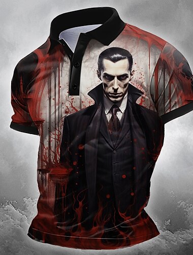  Halloween Homme Personnes Polo Manche Courte Polos Chemises à Col Occasionnel Horreur Sombre Athleisure Vêtements de rue Tenue de fête Boutons Été Noir Rouge Orange