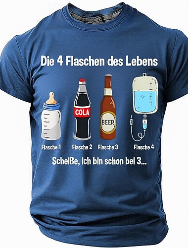  Herrarnas roliga kortärmade grafiska t-shirt De 4 flaskorna av liv öl humor livsstil