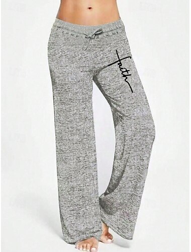  Mujer Perneras anchas Chinos Casual Longitud total Cintura Media Letra Perneras anchas Correa Confortable Transpirabilidad Casual Diario Gris Primavera Otoño Ajuste regular