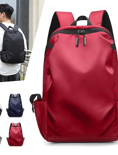 Mochila masculina de nylon impermeável, leve, grande capacidade, com vários bolsos, para viagem e laptop, para escola, trabalho e uso ao ar livre, disponível em preto, vermelho, azul e cinza