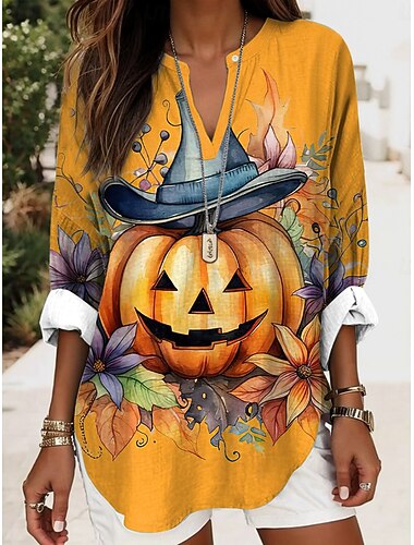  Halloween dámská blůza tunika s V výstřihem dlouhým rukávem Boho ležérní topy grafika vintage stylové běžné topy každodenní tisk černá modrá vybledlá modrá fialová oranžová podzim
