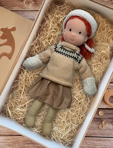  Handmade Waldorf Doll Baby Girl with Clothes Sets - 11.8 Inch Soft Plush Doll for Toddlers Ideal Christmas Gift for Kids