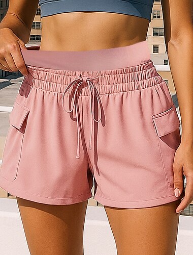  Mujer Mallas Short Pantalón Corto Gimnasia 2 en 1 Correa Alta cintura Prendas de abajo Ropa Deportiva Gimnasia Ejercicio Elástico Transpirable Entrenamiento de gimnasio Al Aire Libre Corriendo Ajuste