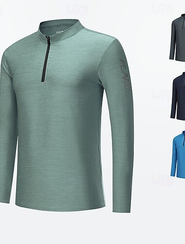  Herre Performance skjorte Sport-T-shirt Langærmet Høj krave Toppe Udendørs Hurtigtørrende Svedreducerende lugtdæmpende Åndbart Polyester Blå Grøn Mørkeblå Fiskeri Tennis Løb