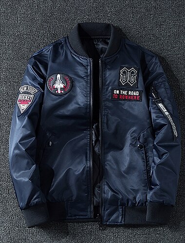  Men's Faux Leather Jacket Bomber Jacket Biker Jacket Motorcycle Jacket Vacation Daily Windproof Warm Pocket Spring Fall Letter Fashion Classic Stand Collar Regular Black Army Green Dark Blue Jacket