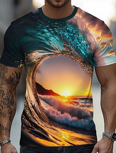  Per uomo Oceano 3D Maglietta Manica Corta maglietta Stampa 3D Girocollo Camicia Esagerato Designer Feste Streetwear Casuale Giallo Blu Arancione Estate Primavera Tutte le stagioni Abbigliamento S M L