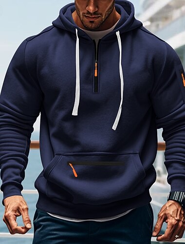  Voor heren Trui met capuchon Hoodie met kwartrits Fleece hoodie Zwart Wit Marineblauw Khaki Lichtgrijs Capuchon Effen Zak Sport & Outdoor Dagelijks Feestdagen Polyester Streetwear Basic Casual Herfst
