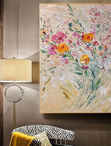  Handmade Oil Painting Canvas Wall Art Decoration Modern Flower Plants Thick Oil Knife Paintings for Home Decor Rolled Frameless Unstretched Painting