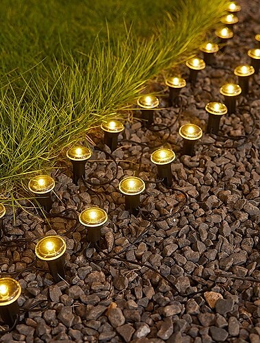  Luces solares de suelo con poste guía, paquete de 15/30, luces solares planas para exteriores, impermeables, luces solares de disco para paisajismo, para jardín, camino, pared, escalones, terrazas,
