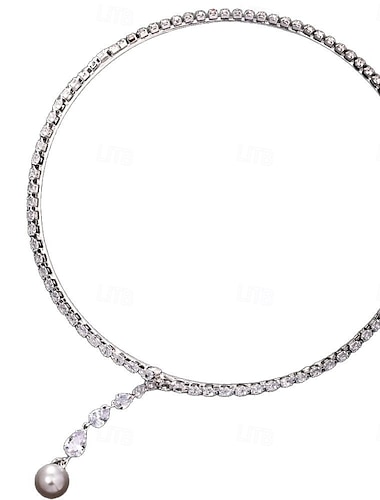  Choker Necklace Pearl Rhinestones Women's Elegant Luxury Tassel Tassel Fringe Wedding Drops Necklace For Wedding Party Birthday