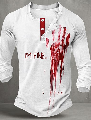  Per uomo Halloween Divertente Macchie di sangue Maglia Henley Manica Lunga Moda Carino Quotidiano Casuale Ferie Uscire Primavera & Autunno Tutte le stagioni Bianco Henley Maglietta Henley