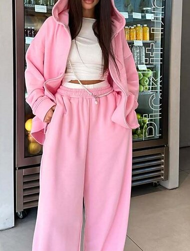 Per donna Moda Streetwear Tuta Set di Pantaloni Manica Lunga Con Cappuccio Semplice Cerniera Abbigliamento quotidiano Data Rosa Borgogna Beige Primavera & Autunno Vestibilità regolare