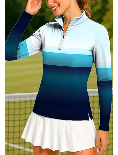  Damen Geometrisch Oberteile Golf-Poloshirt Tennis Shirt Tennis-T-Shirt Langarm Druck Viertel Postleitzahl Pullover UV Schutz Elastisch Atmungsaktiv Volleyball Tennis Golfspiel Stehkragen