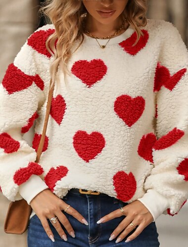  Per donna Felpa Pullover Felpe Cuore Streetwear Casual Manica Lunga Girocollo Top Regolari Streetwear Ferie Uscire Stampato Nero Rosso Cachi Autunno Inverno