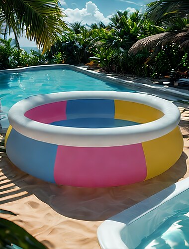  Large Round Pool, Available in Multiple Sizes, Foldable, Lightweight And Easy to Install, Portable And Storage-Friendly, Durable PVC Mesh Material with Quick-Drain Valve Design, Equipped with Multiple