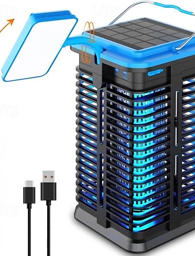  קוטל חרקים חשמלי סולארי, מלכודת חרקים נטענת USB קוטל זבובים עמיד למים 4200v מלכודת יתושים אור UV לא רעיל לשימוש פנימי וחיצוני