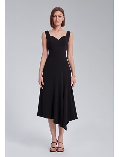  Damen Kleid für Hochzeitsgäste Elegantes Kleid Schwarz Rosa Orange Ärmellos Feste Farbe Asymmetrischer Saum Frühling Frühling Sommer Schatz Ausschnitt Elegant Urlaub Modisch XS S M